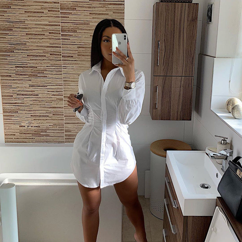 Boss Lady Pleated Waist Cotton Blusa Manga Larga