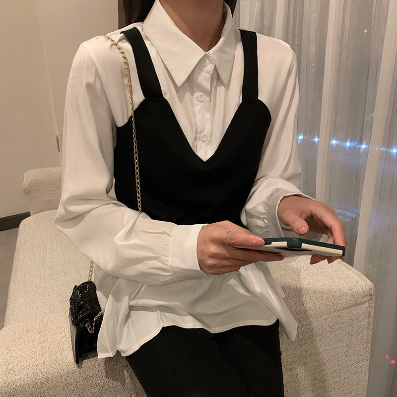 Good Girl K-Pop Vest Stitching Blusa Manga Larga