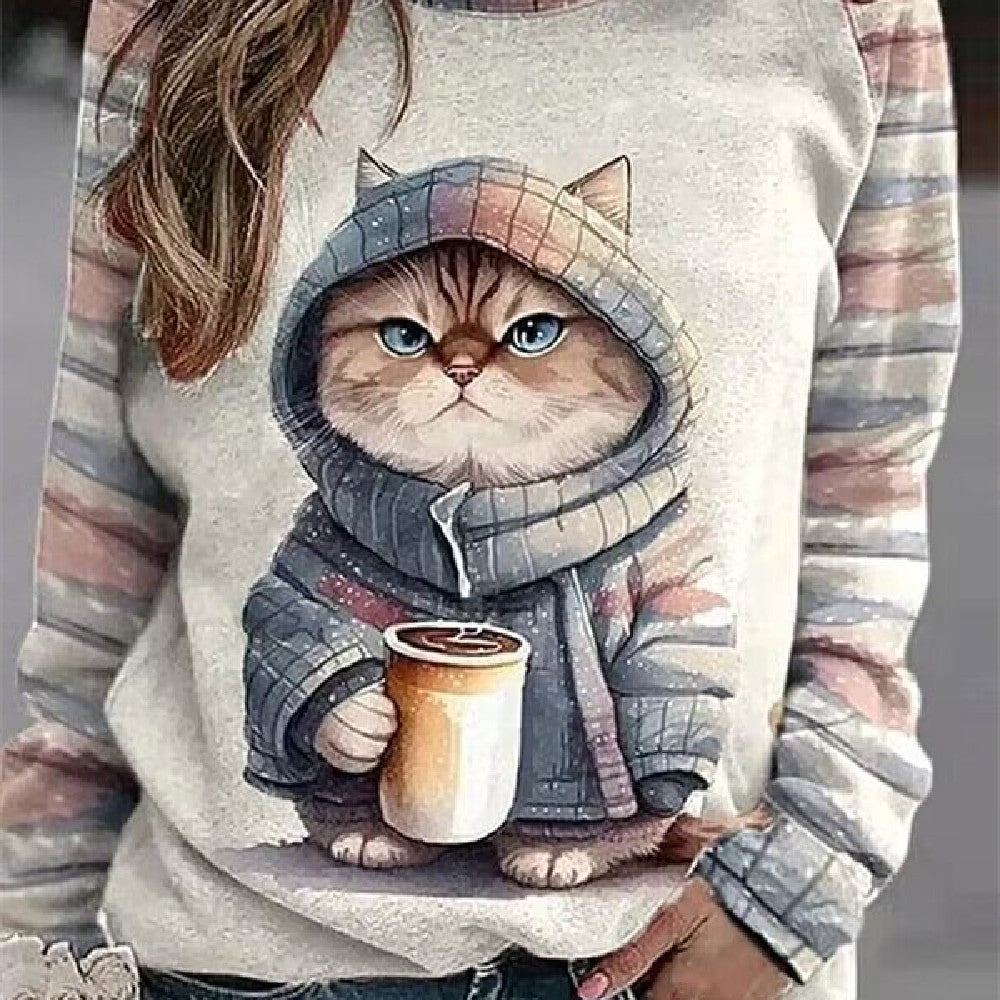 Good Girl Casual Top Printed 3D Dense Suéter Cuello Redondo