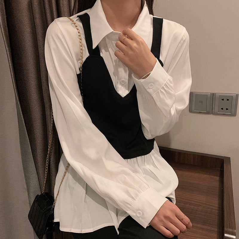 Good Girl K-Pop Vest Stitching Blusa Manga Larga