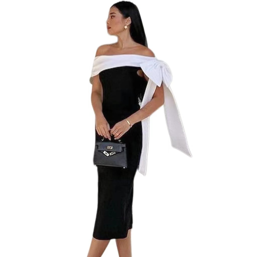 Princess First Class Off-shoulder Black And White Vestido
