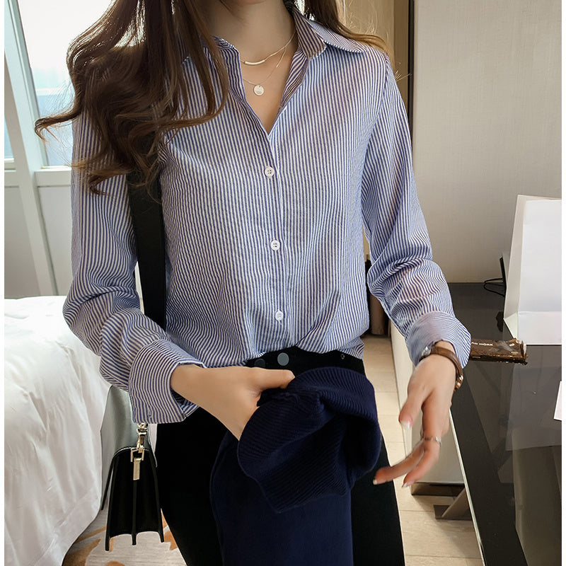 Boss Lady Korean Style Blusa Casual A Rayas
