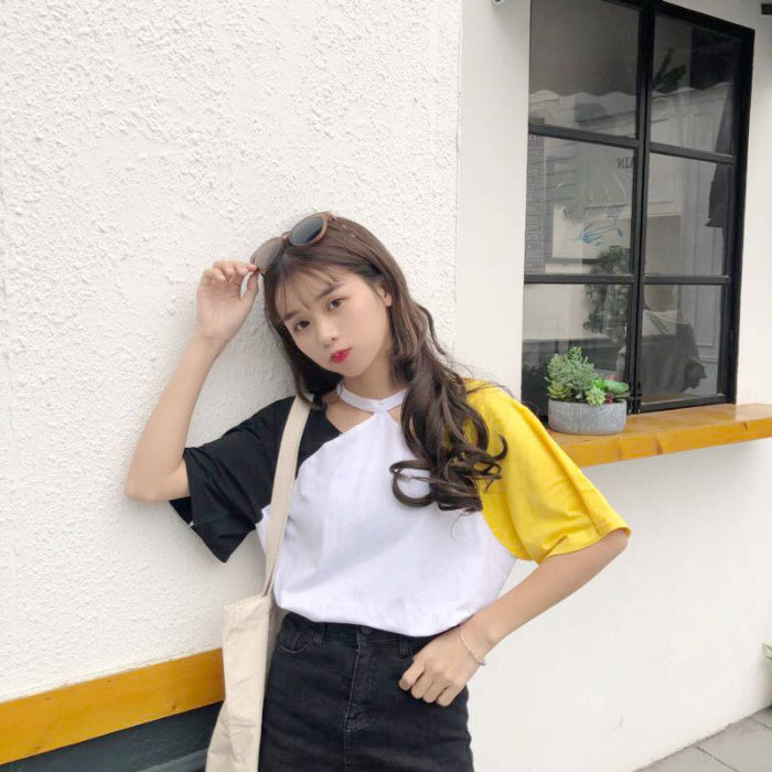 Aesthetic K-pop Bicolor Cute Blusa Holgada