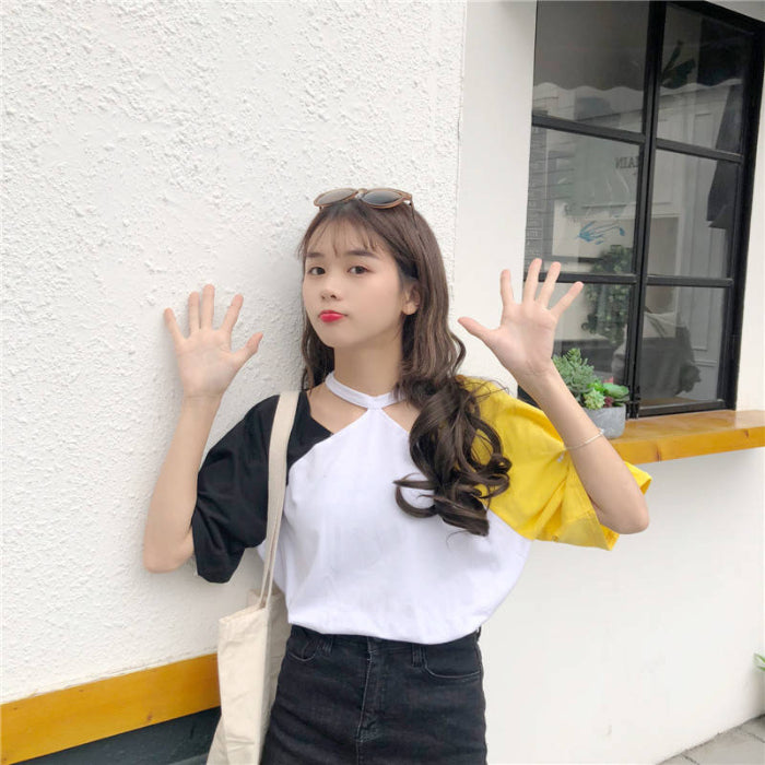 Aesthetic K-pop Bicolor Cute Blusa Holgada
