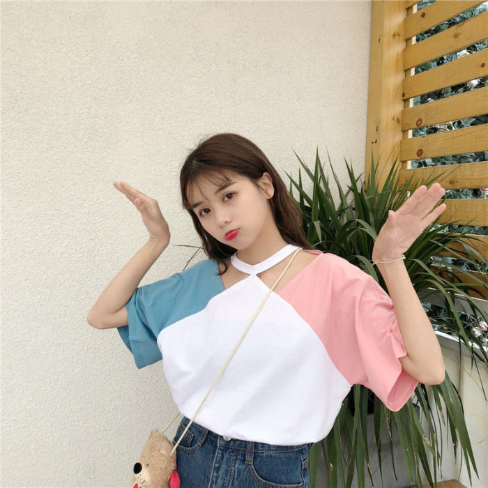 Aesthetic K-pop Bicolor Cute Blusa Holgada