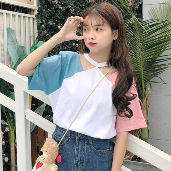 Aesthetic K-pop Bicolor Cute Blusa Holgada