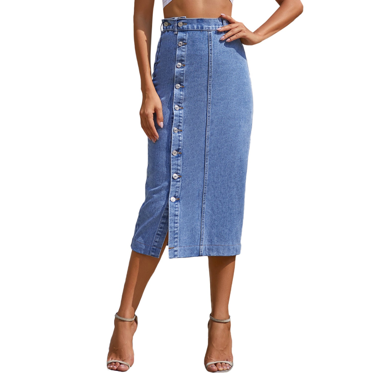 Cowgirl Urban Button Irregular Slit Denim Falda Con Abertura o Recta