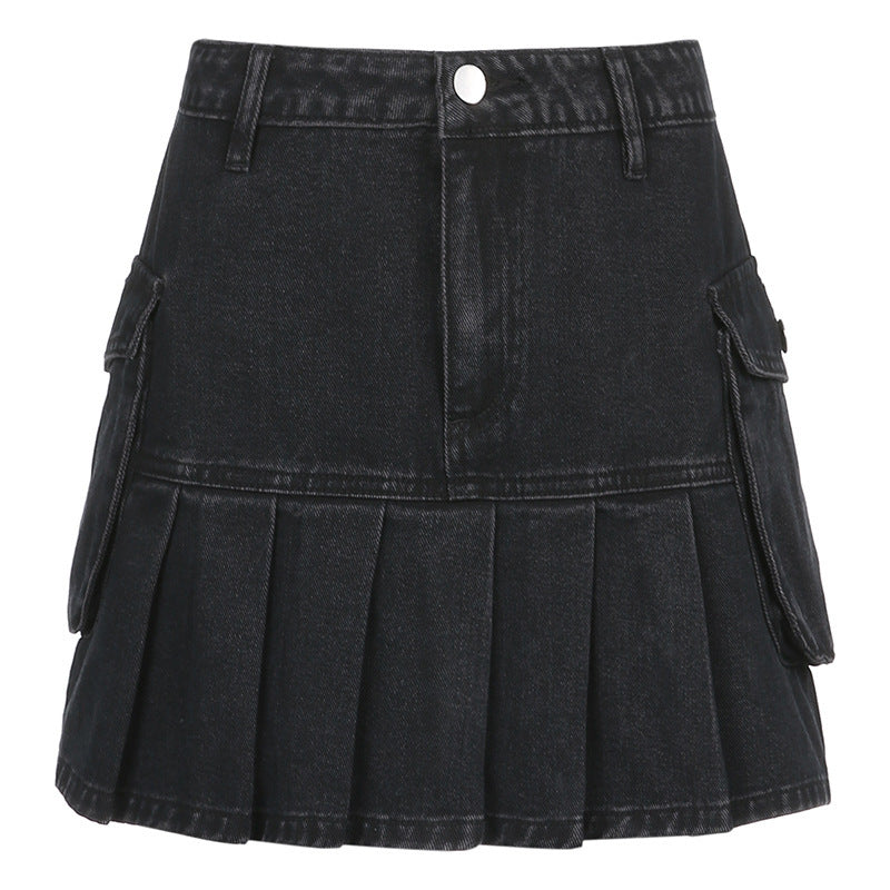Rebel Spirit Pleated Falda Cintura Alta Con Bolsillos