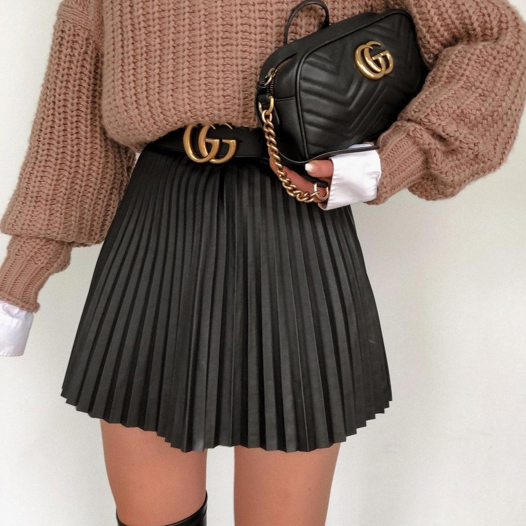 Drama Queen Pleated Knitted Mini Skirts Falda Tableada Cintura Alta
