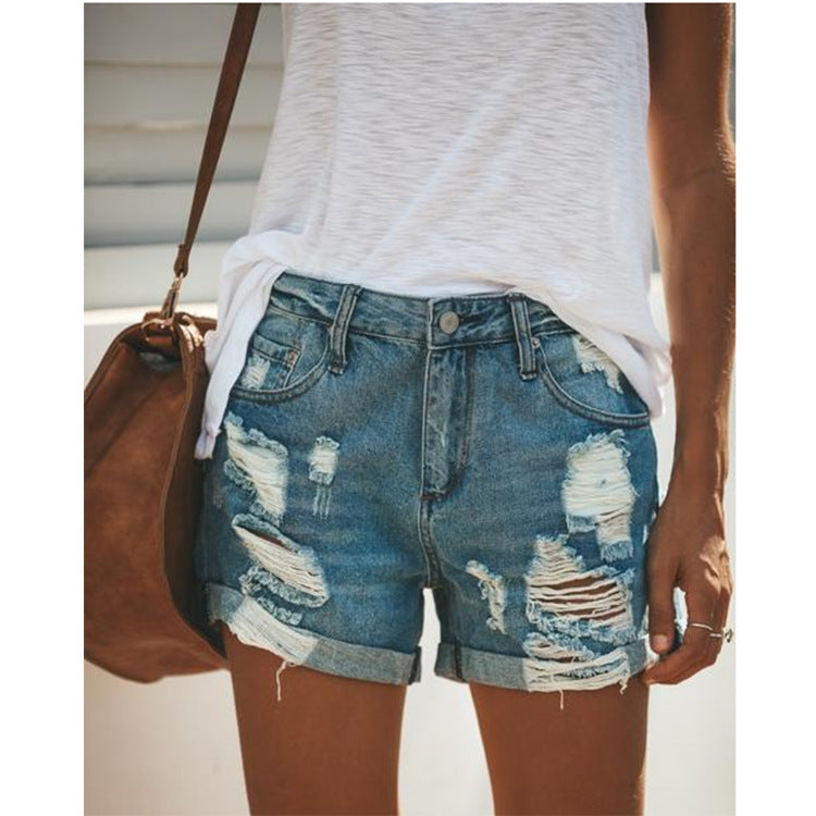 Good Girl Ripped Casual Shorts Cintura Media