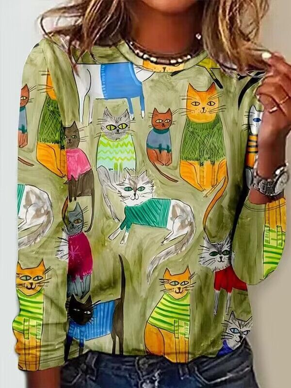 Good Girl Casual Top Printed 3D Dense Suéter Cuello Redondo