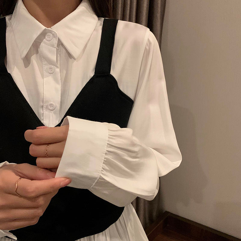 Good Girl K-Pop Vest Stitching Blusa Manga Larga