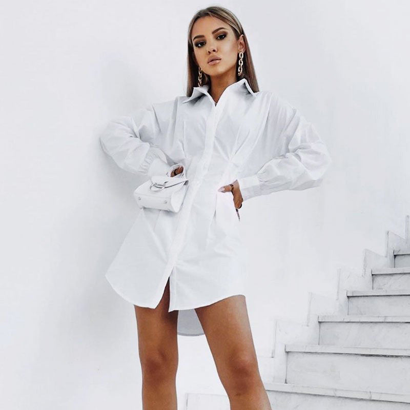 Boss Lady Pleated Waist Cotton Blusa Manga Larga