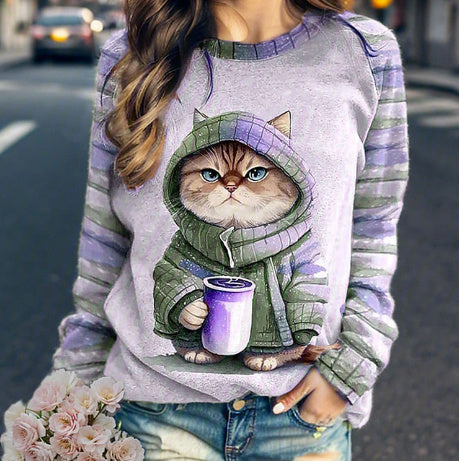 Good Girl Casual Top Printed 3D Dense Suéter Cuello Redondo