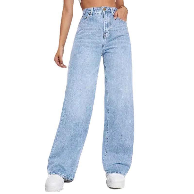 Goog Girl Simplicity Denim Pantalón Corte Ancho Cintura Alta