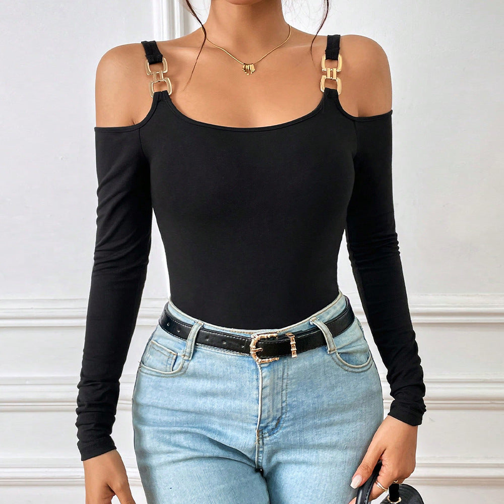 Bad Girl Off-Shoulder Metal Hook Long-Sleeved Blusa Manga Larga