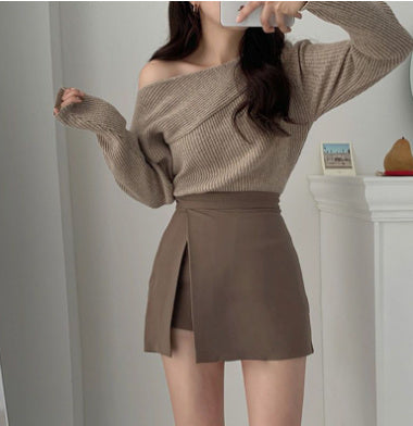 Boss Lady Eleganza Asymmetric Short-Falda Cintura Alta