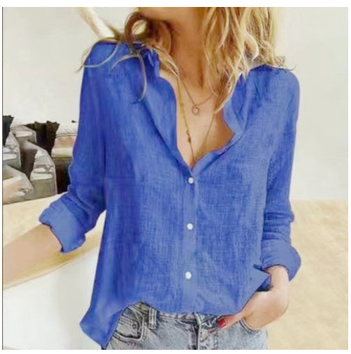 Boss Lady Loose Button Lapel Cardigan Blusa Manga Larga A Botones