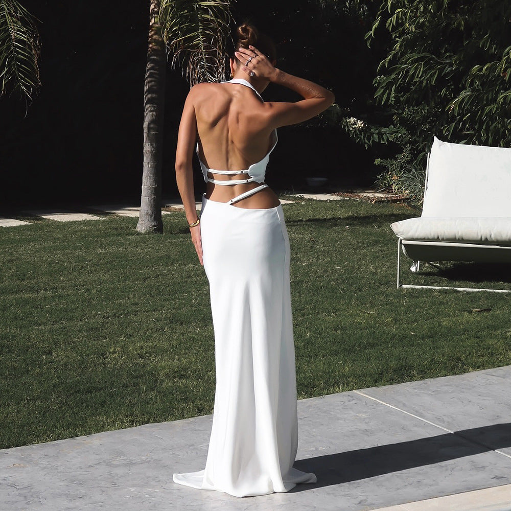Boss Lady Backless Halter Chaleco Cuello V