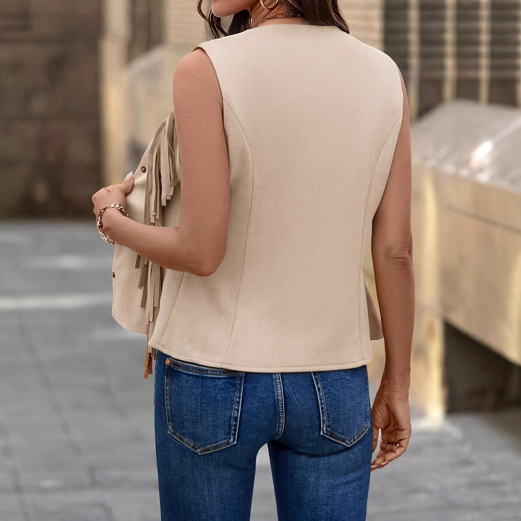 Cowgirl Fringed Suede Chaleco Con Flecos