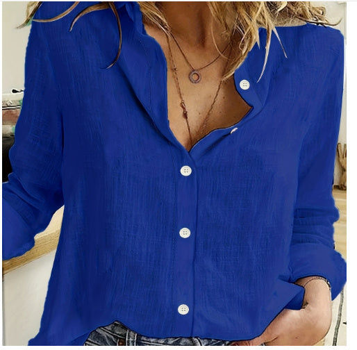 Boss Lady Loose Button Lapel Cardigan Blusa Manga Larga A Botones
