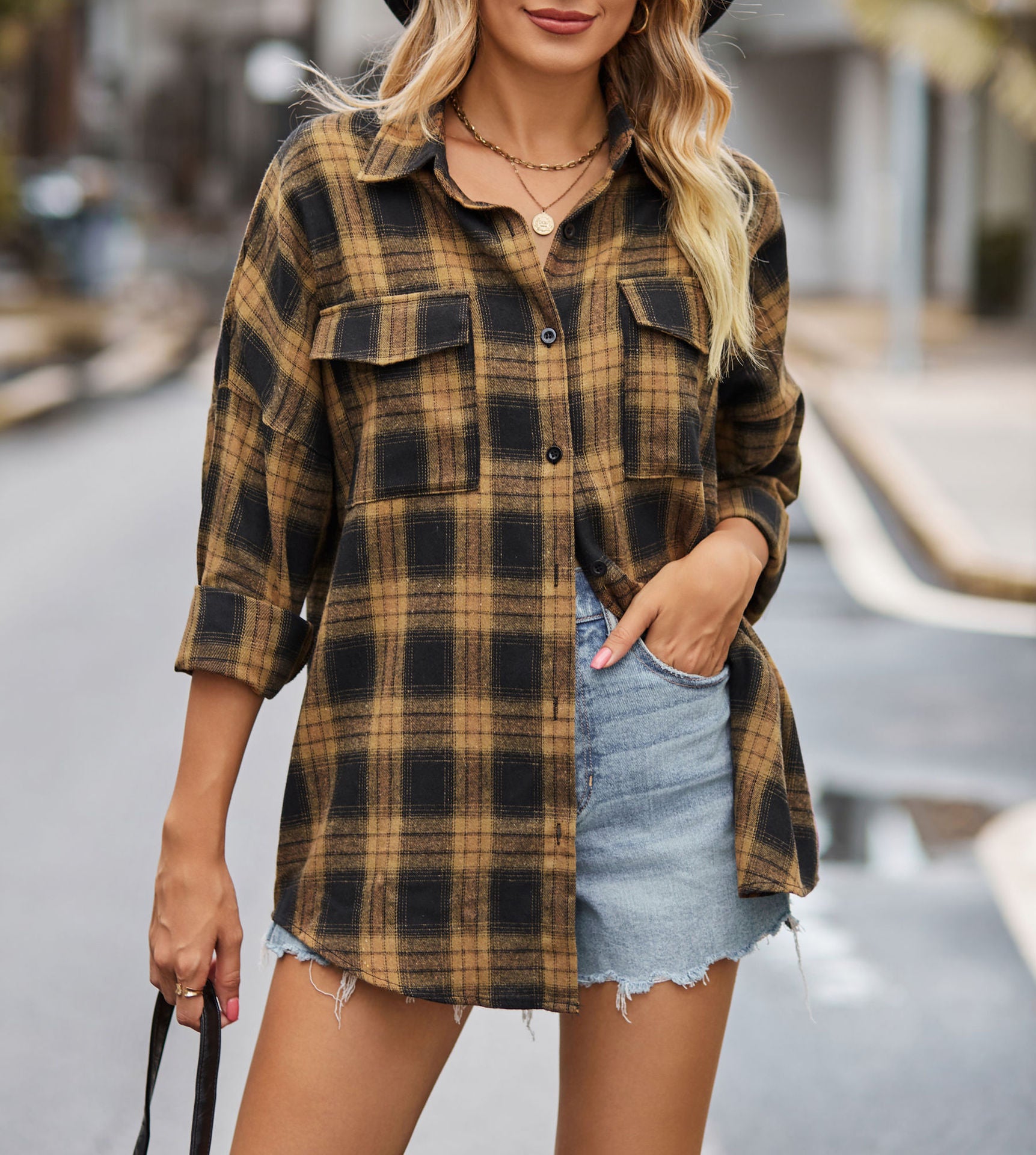 Aesthetic Frequency Long Sleeve Flannel Blusa Larga