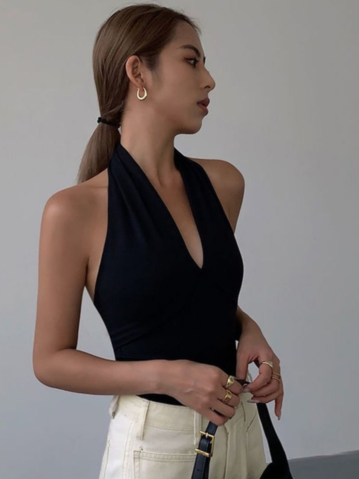 Drama Queen Black V-neck Halter Top