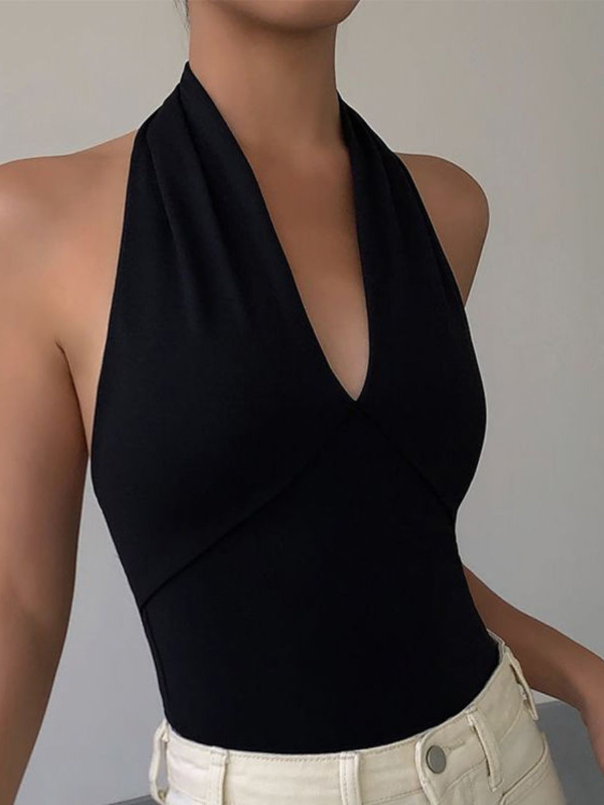 Drama Queen Black V-neck Halter Top