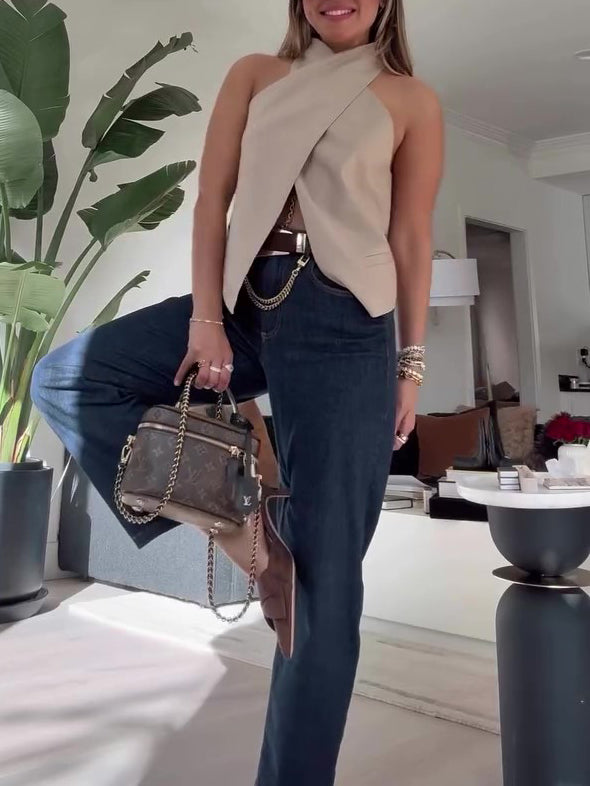 Drama Queen Khaki Cross Sleeveless Chaleco