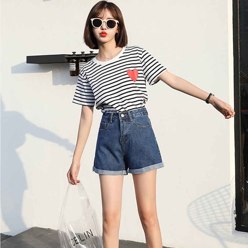 Aesthetic Cowgirl Smoked Denim Shorts Corte Ancho Cintura Alta