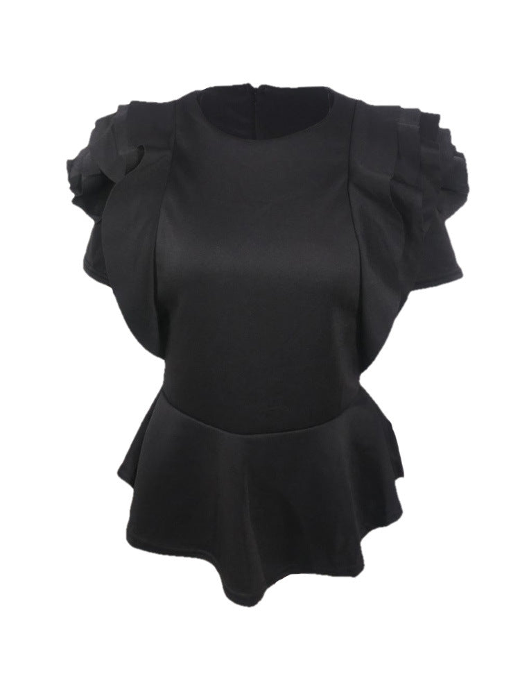 Drama Queen Rose Ruffled Shoulder Blusa