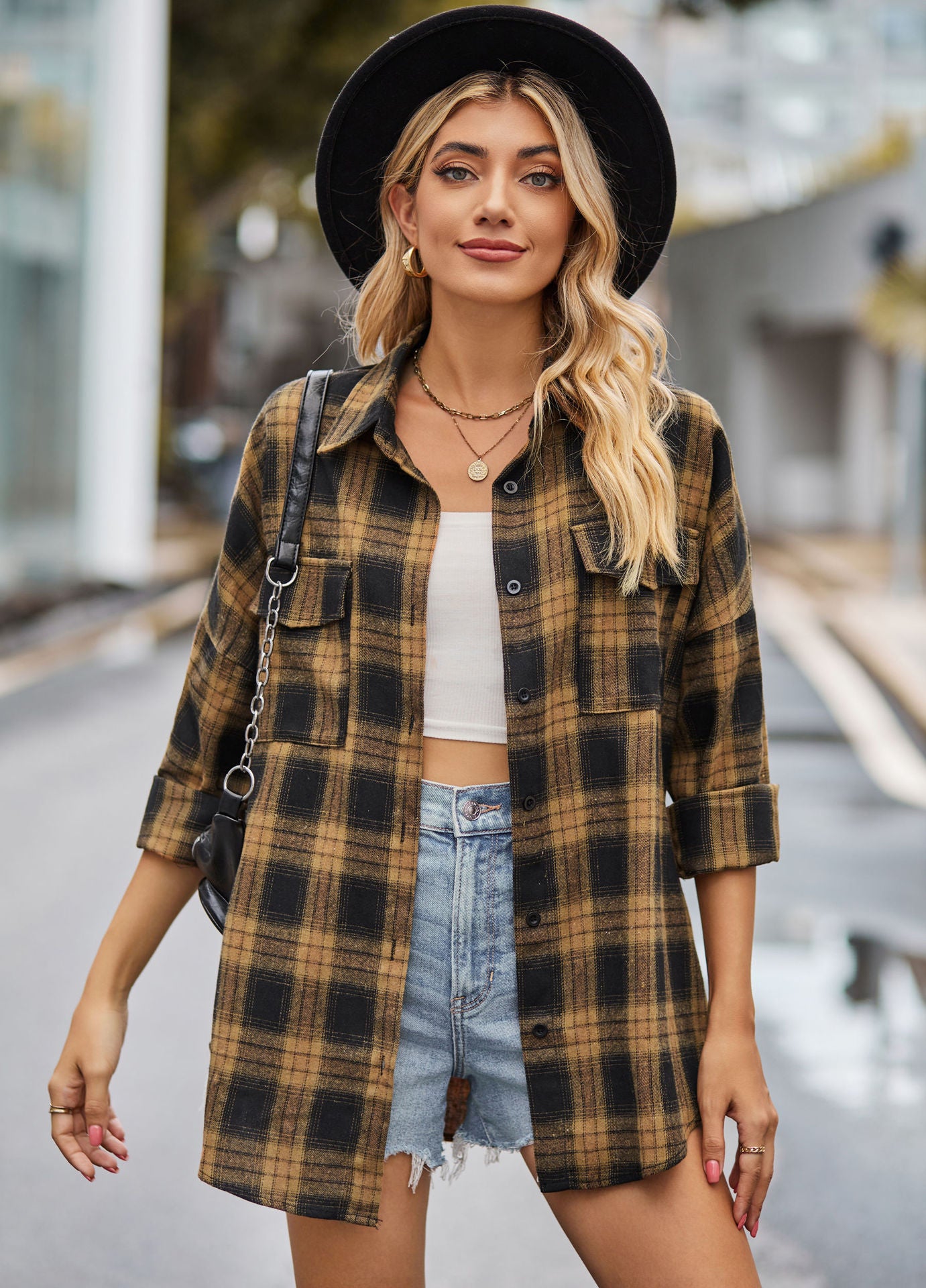 Aesthetic Frequency Long Sleeve Flannel Blusa Larga