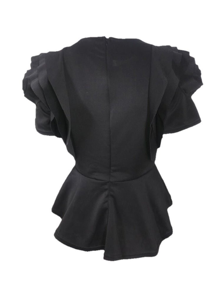 Drama Queen Rose Ruffled Shoulder Blusa