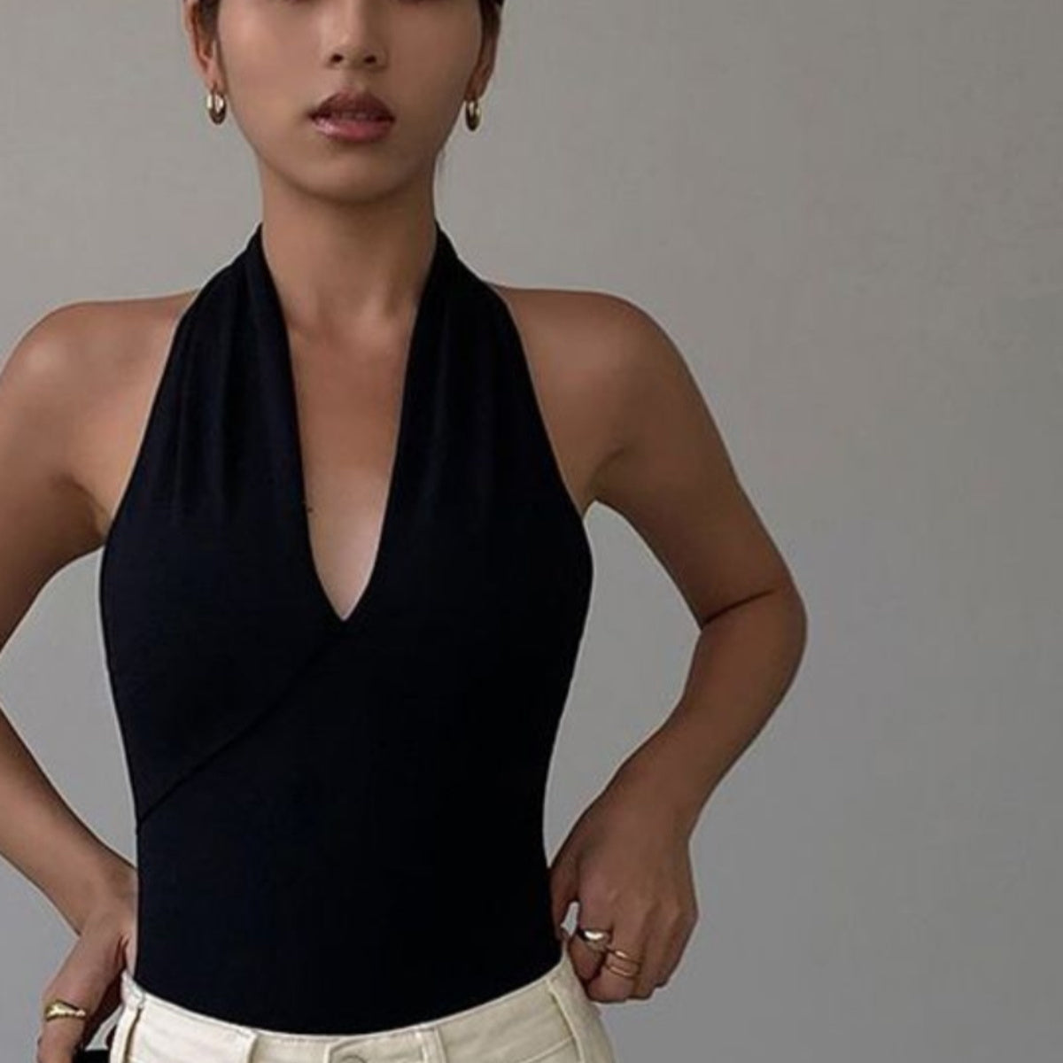 Drama Queen Black V-neck Halter Top