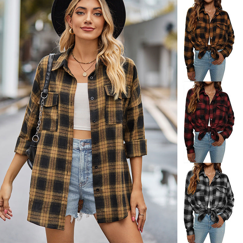 Aesthetic Frequency Long Sleeve Flannel Blusa Larga