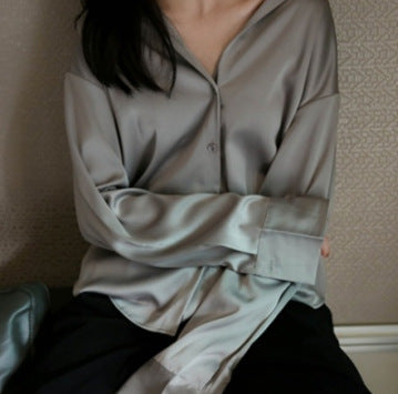 Boss Lady Long-sleeved Satin Blusa A Botones