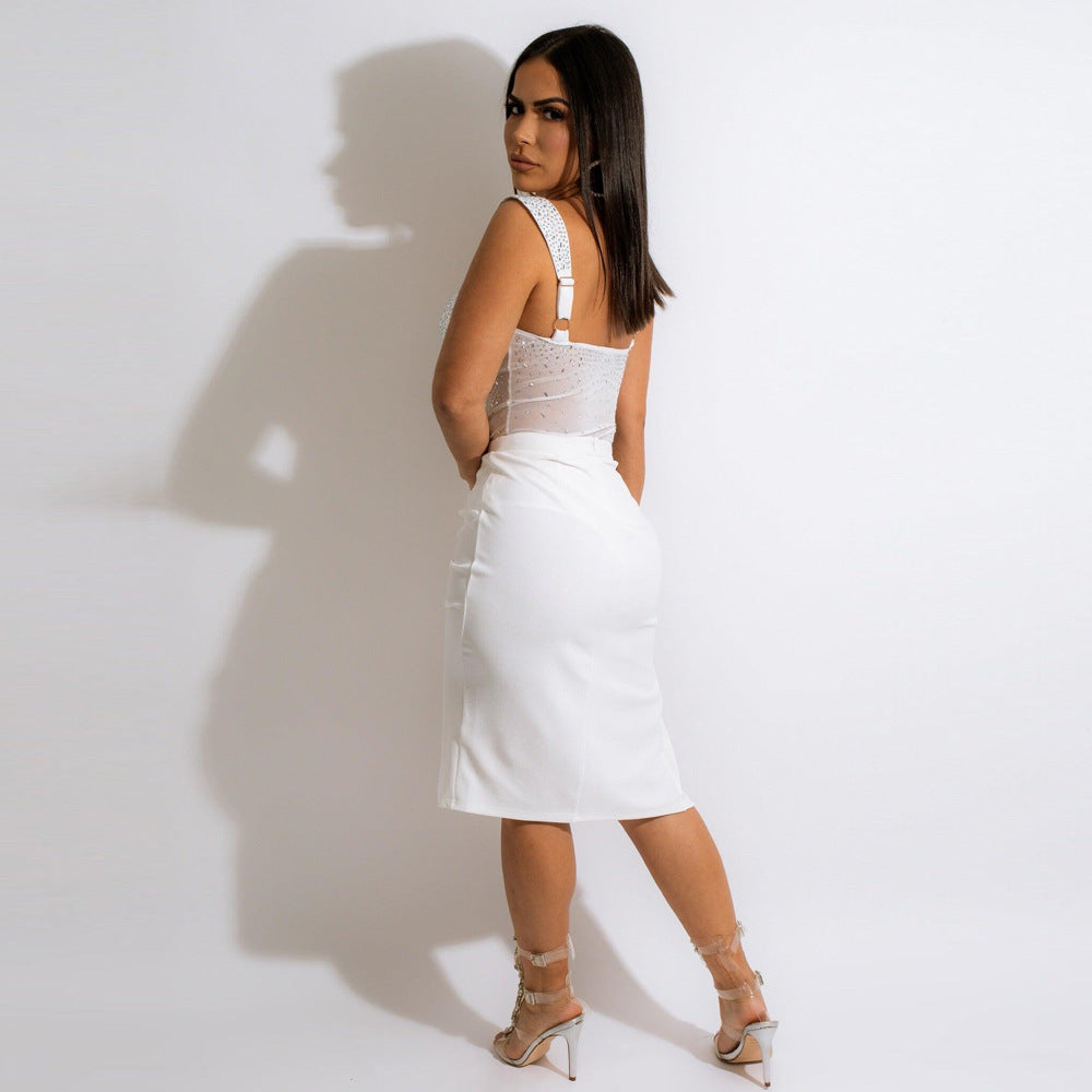 Princess Of The Night Rhinestone Sling Backless Set Dos Piezas