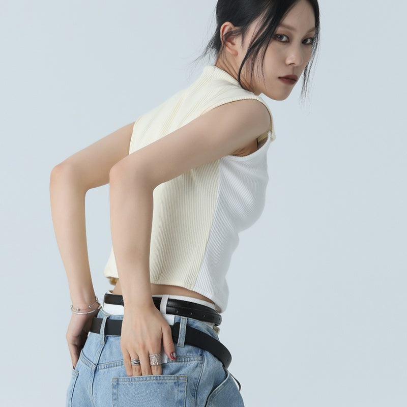 Aesthetic K-pop Bicolor Slim-fit Blusa Sin Mangas