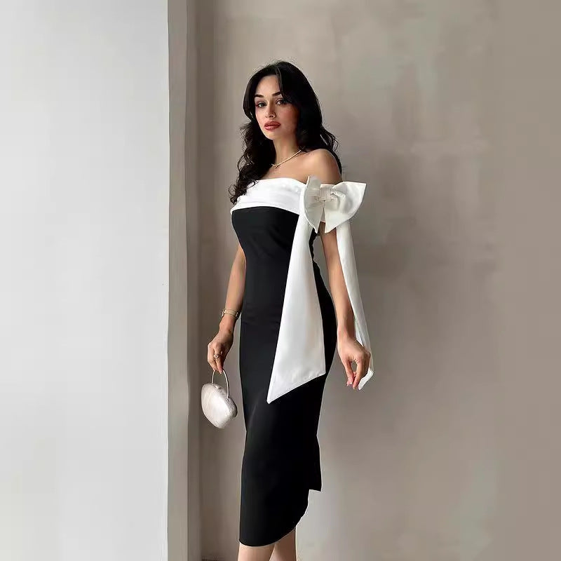 Princess First Class Off-shoulder Black And White Vestido
