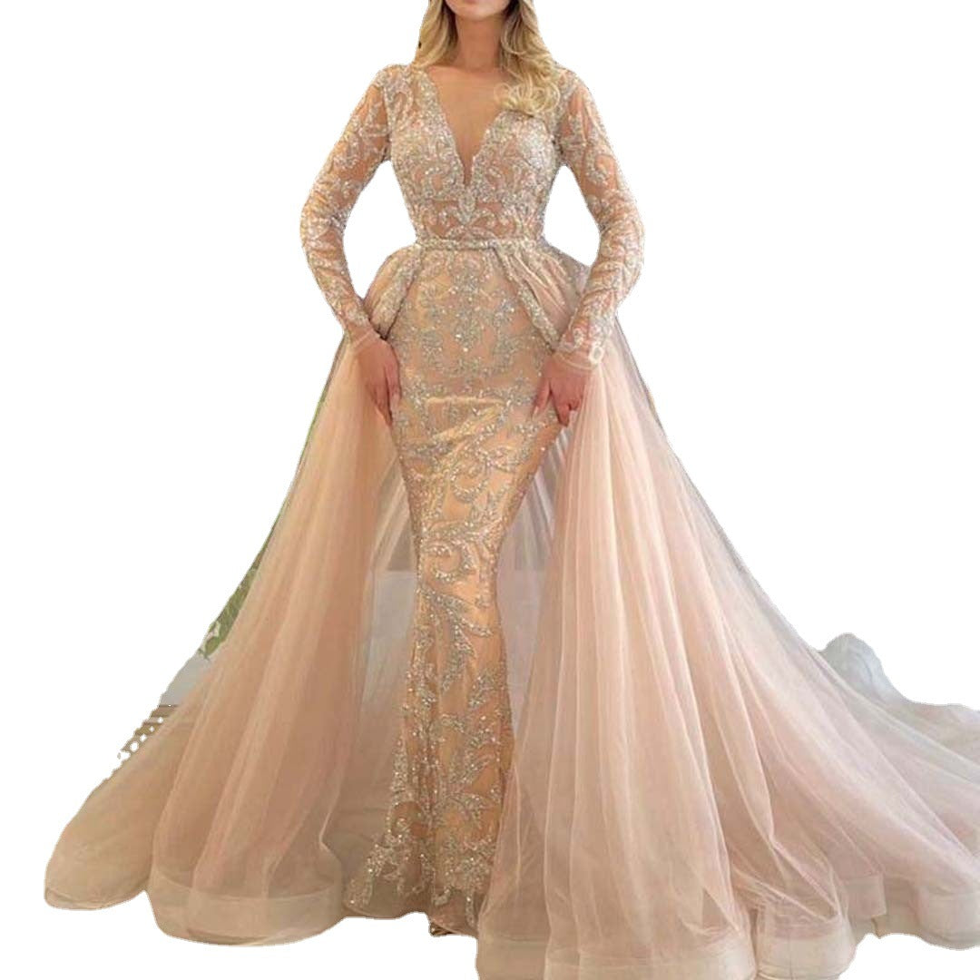 Princess Champagne French Style Long-Sleeved Vestido