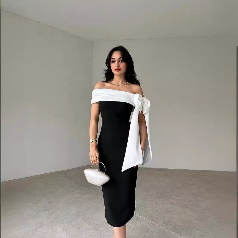 Princess First Class Off-shoulder Black And White Vestido