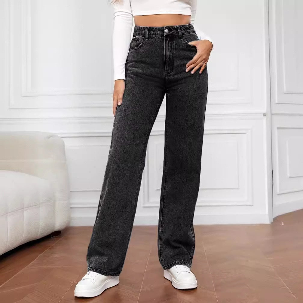 Goog Girl Simplicity Denim Pantalón Corte Ancho Cintura Alta