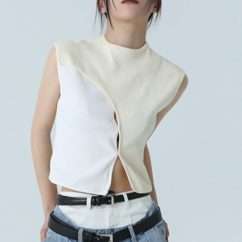 Aesthetic K-pop Bicolor Slim-fit Blusa Sin Mangas