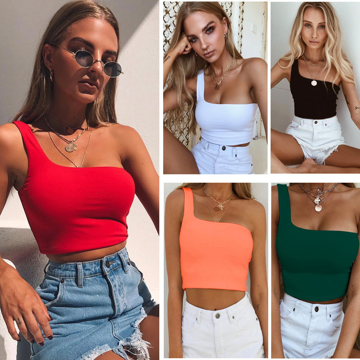 Rebel Spirit Summer Sexy One-shoulder Blusa  Crop Top Una Manga