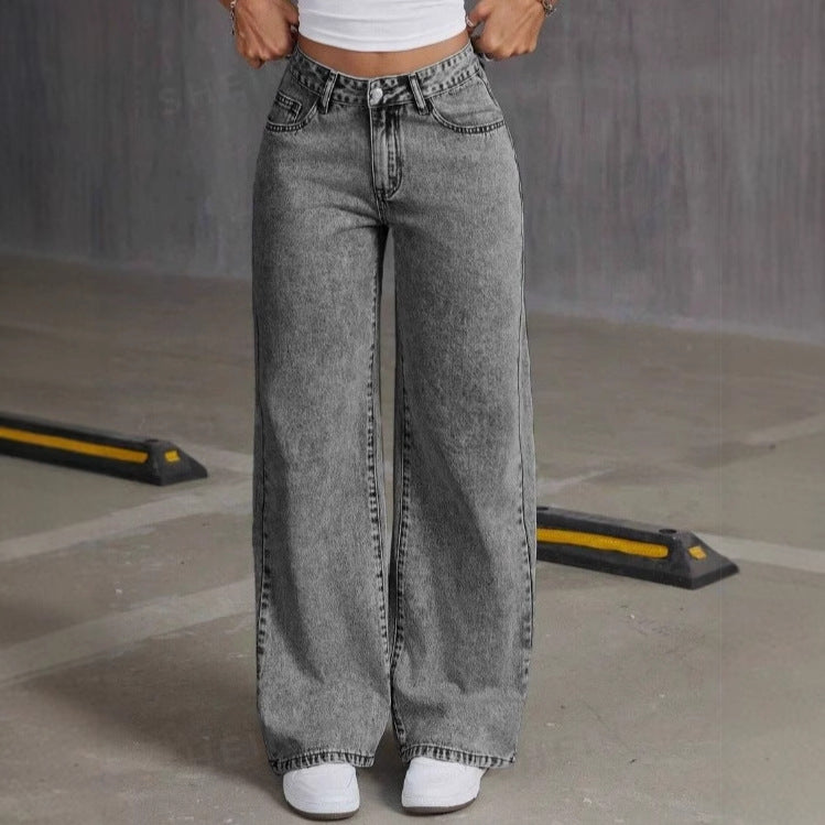 Aesthetic Urban Vintage Washed Pantalón Bordado Corte Ancho