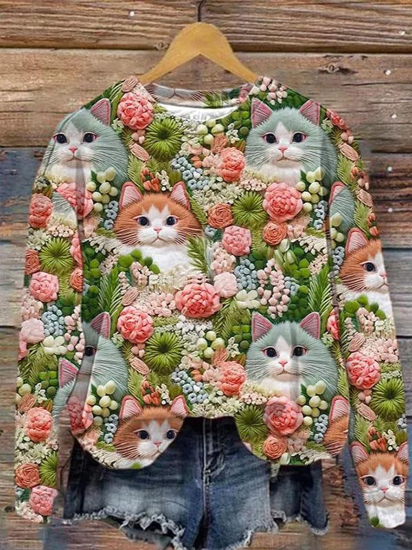 Good Girl Casual Top Printed 3D Dense Suéter Cuello Redondo