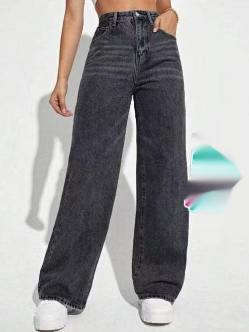 Goog Girl Simplicity Denim Pantalón Corte Ancho Cintura Alta